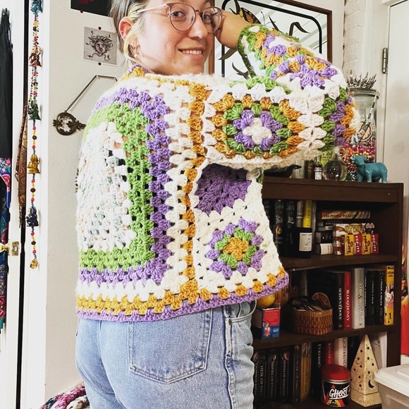 Purple haze sweater! Handmade acrylic jacket by myself? Size small medium! - Picture 1 of 4